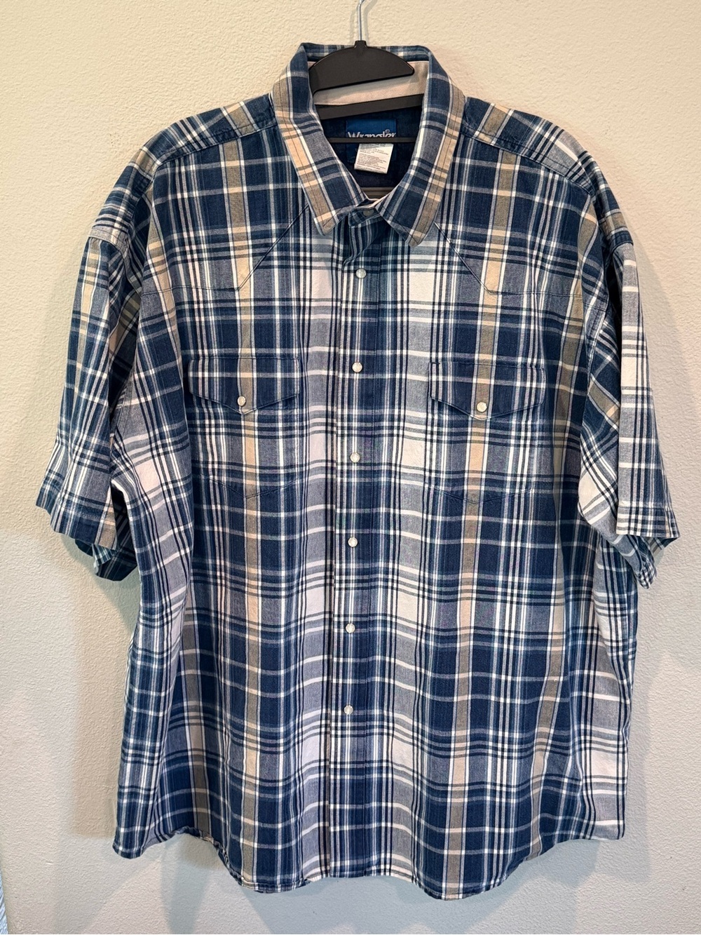 Wrangler Vintage 2000's Men’s XXL Button Up Multicolor Blue Plaid Pearl Button